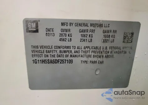 2013 Chevrolet Malibu Ltz из США, поврежденный, VIN 1G11H5SA6DF257109